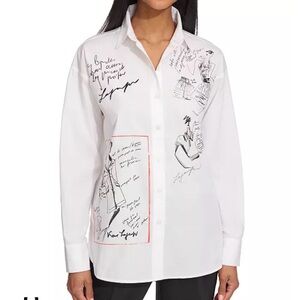 Karl Legerfeld Paris Womens Sketch Graphic Poplin Shirt New Limited Edition Sz S